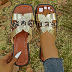 Damen Sandalen im R&Brnen Tierprint mit elegantem Metallic-Finish R&B