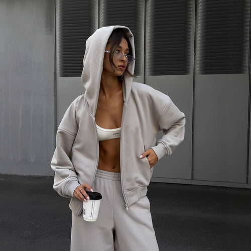 Damen lässiges Hoodie- und Jogginghose-Set aus weichem Material mit weit geschnittenem Design R&B