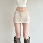 Damen Mini-Strickrock mit luftiger Häkelstruktur und verstellbarem Bund R&B