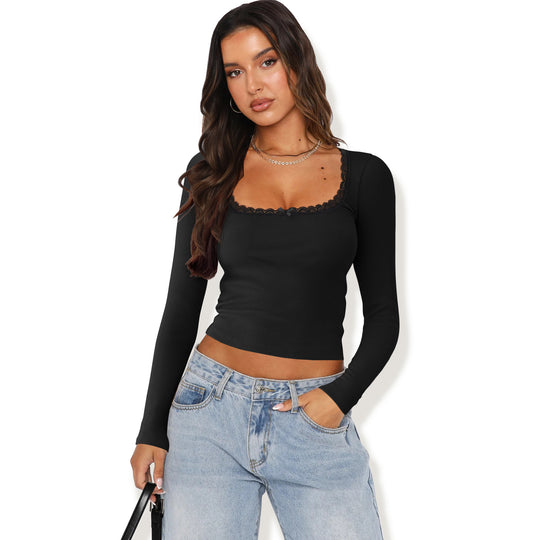 Damen Langarmshirt mit eleganter Rüsche und körpernaher Passform R&B