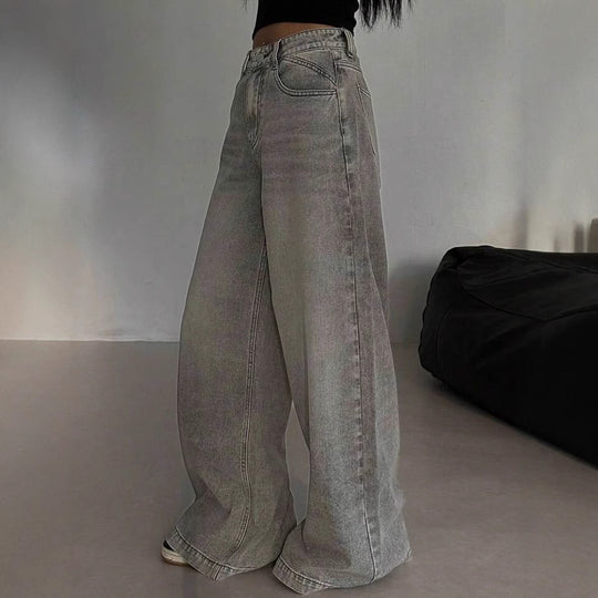 Damen Weit geschnittene High-Waist Jeans mit lässigem Style R&B
