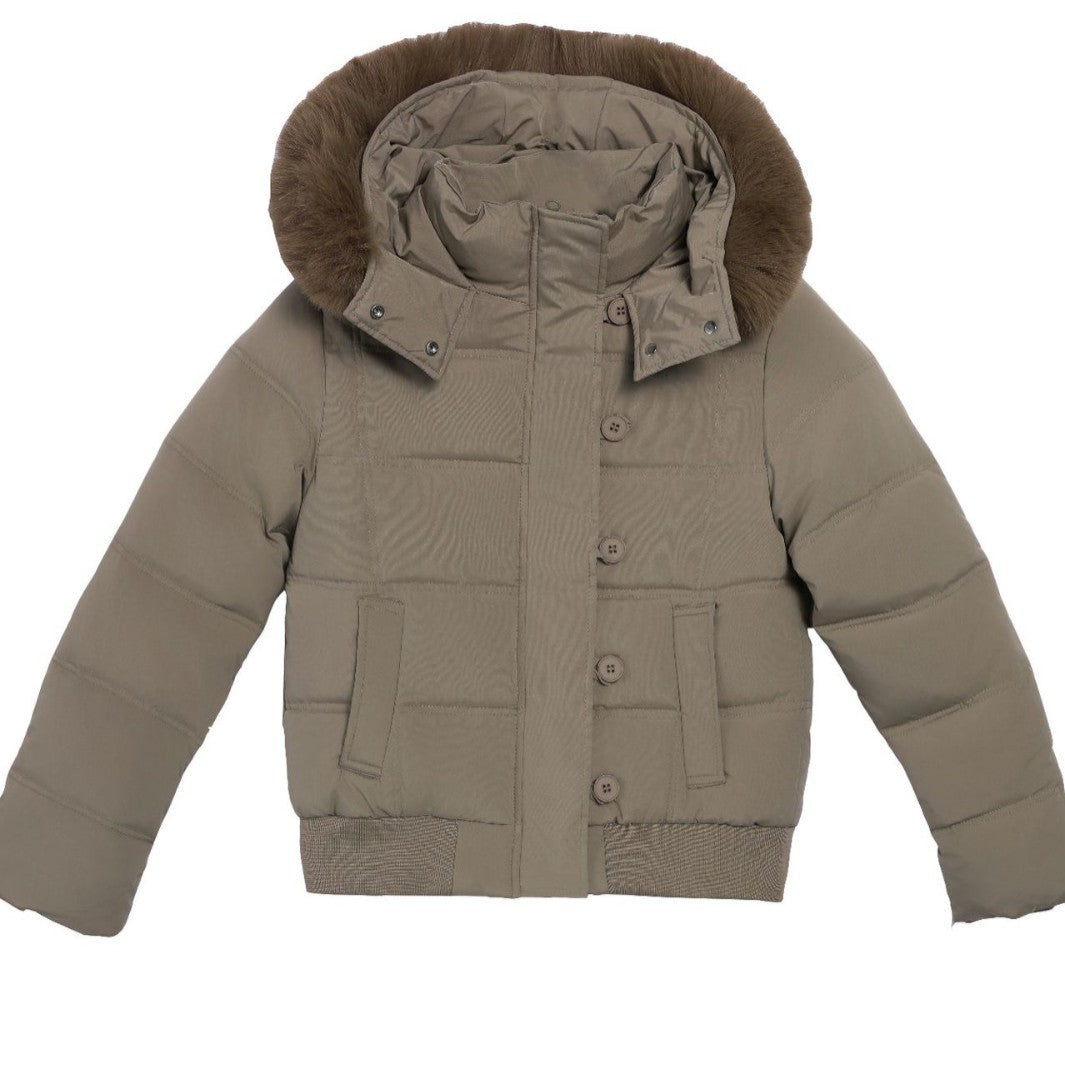 Damen Stylische Jacke mit abnehmbarem Kunstfellkragen und Knopfdetails R&B