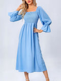 Damen Midikleid mit elastischen Puffärmeln und romantischem Taillenzug R&B