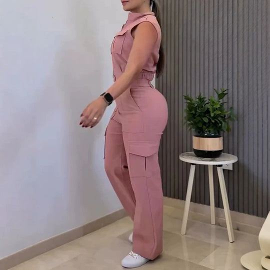 Damen Cargo-Jumpsuit mit kurzem Oberteil und praktischen Taschen R&B