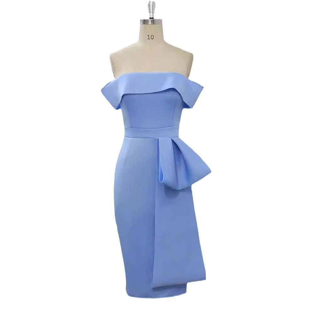 Damen figurbetontes Kleid mit schulterfreiem Design und drapiertem Detail R&B