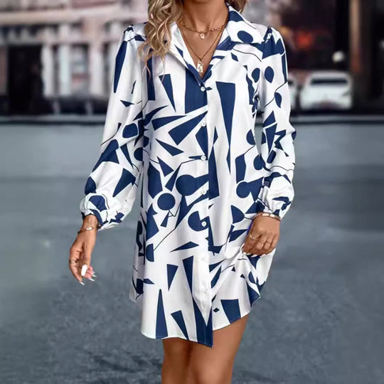Damen nan oversized Hemdmini mit grafischem Print, Hemdkragen und Balloonärmeln R&B