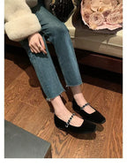 Damen Ballerinas mit elegantem Riemendesign und modischem Schmuck