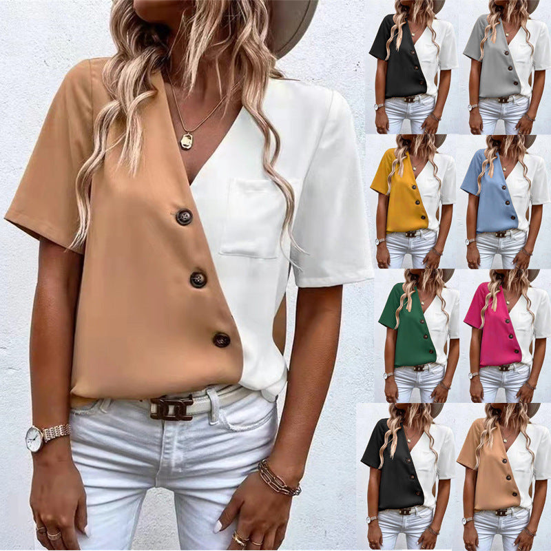 Damen Kurzarm Bluse mit asymmetrischem Schnitt und Knopfdetails R&B