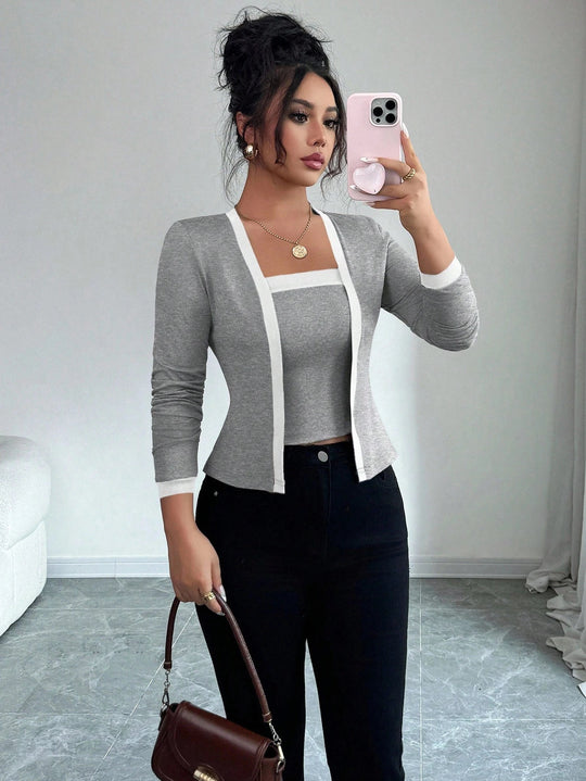 Damen nan tailliertes Jäckchen mit integriertem Bustier-Einsatz und Kontrastbesatz R&B