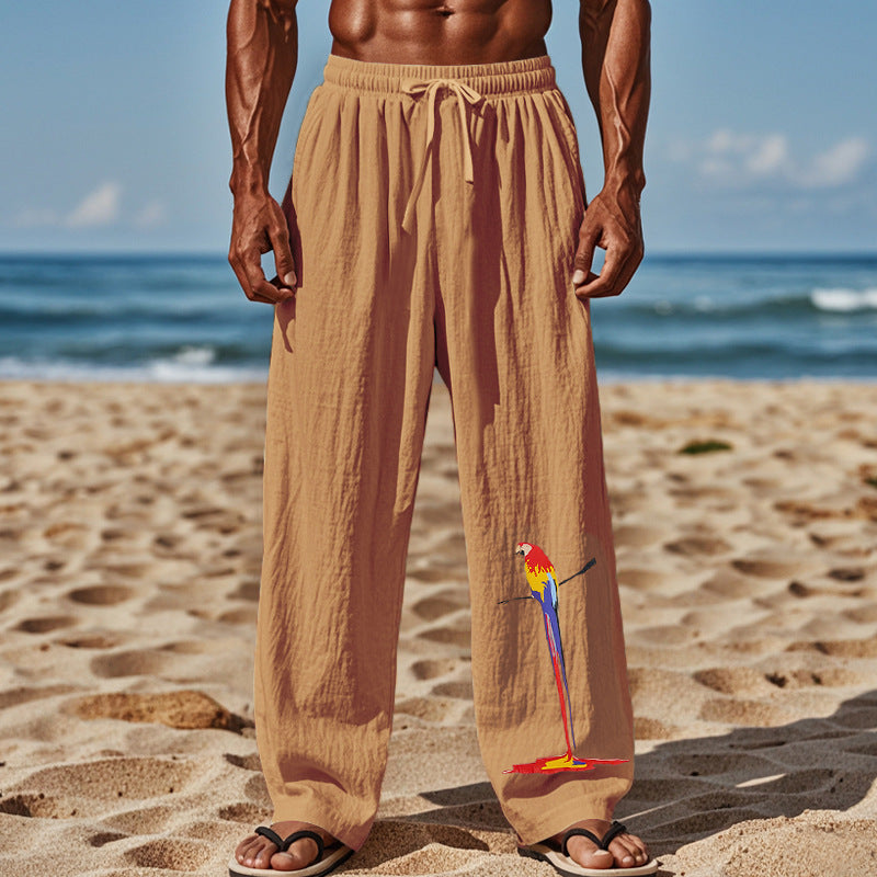 Herren lässige Strandhose mit elastischem Bund und buntem Stickdesign R&B
