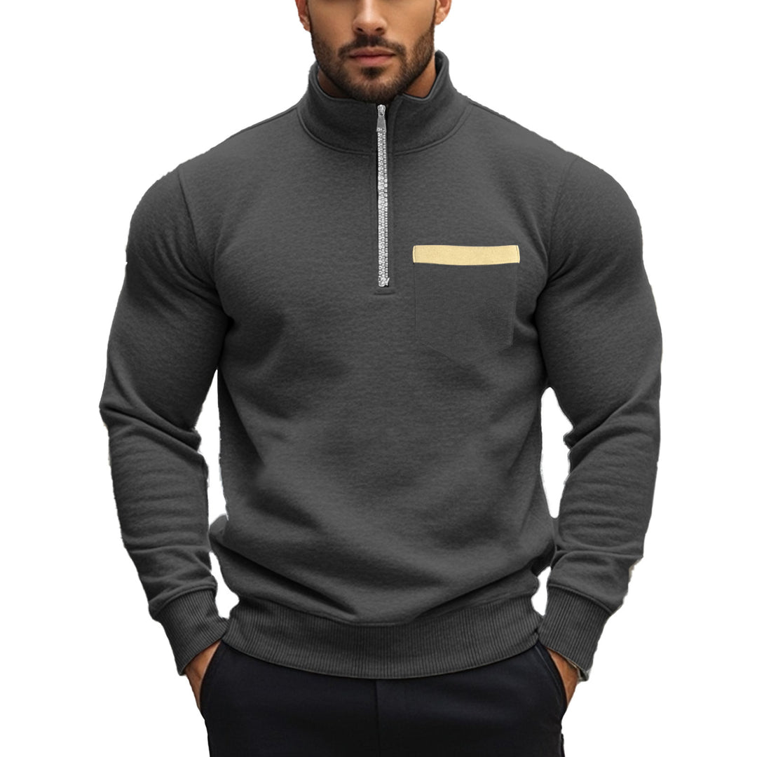 Herren nan angerauter Sweat-Halbzip mit kontrastiertem Innenkragen und elastischem Saum R&B