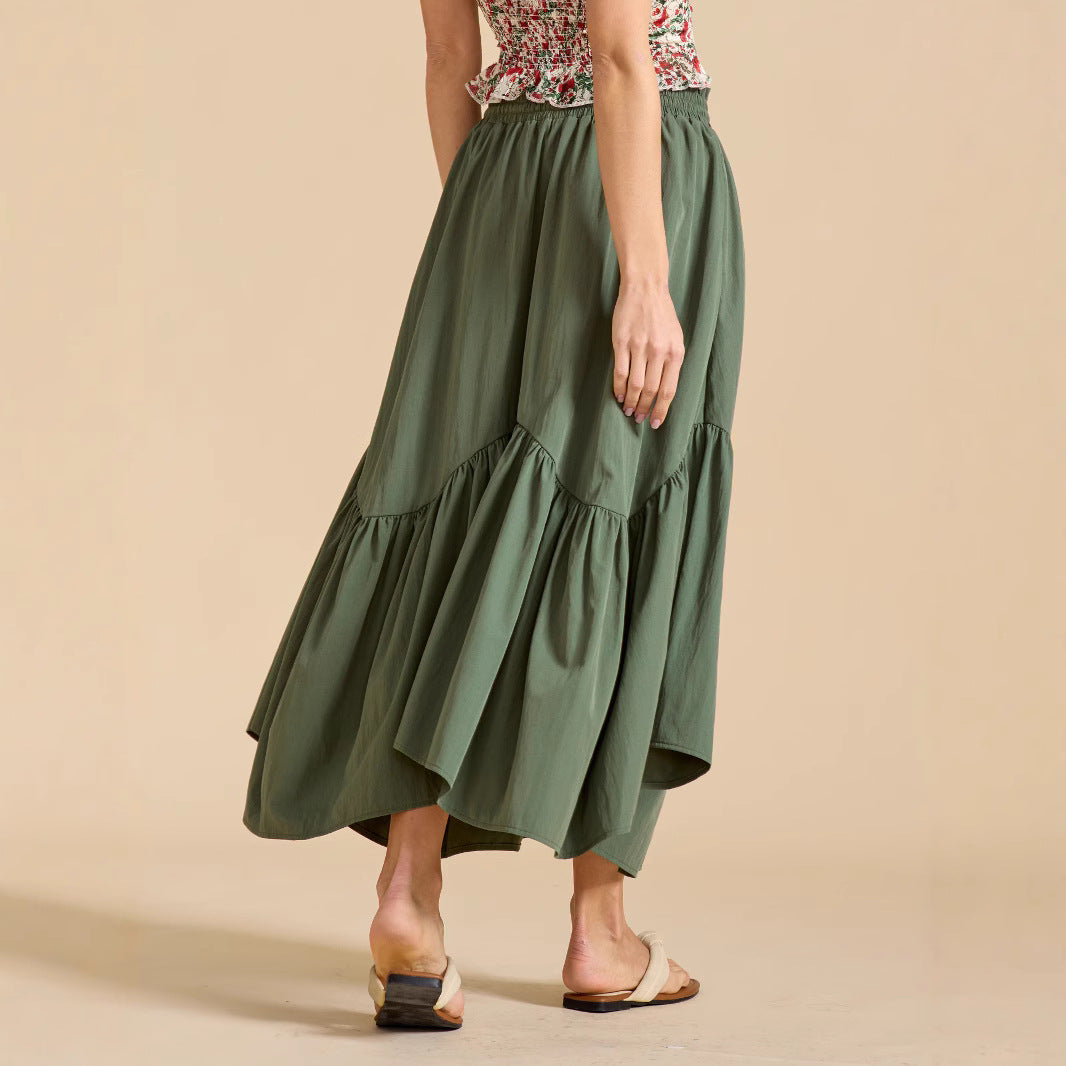 Damen Maxi-Rock mit kreativem Volantdesign und elastischem Bund R&B