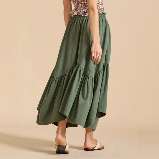 Damen Maxi-Rock mit kreativem Volantdesign und elastischem Bund R&B