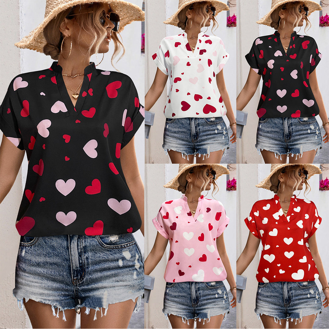 Damen luftiges Blusenshirt mit herzförmigem Print und lockerer Passform R&B