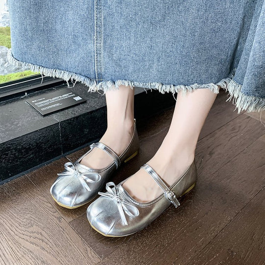 Damen elegante Ballerinas mit Schleifenakzent und verstellbarem Riemen R&B