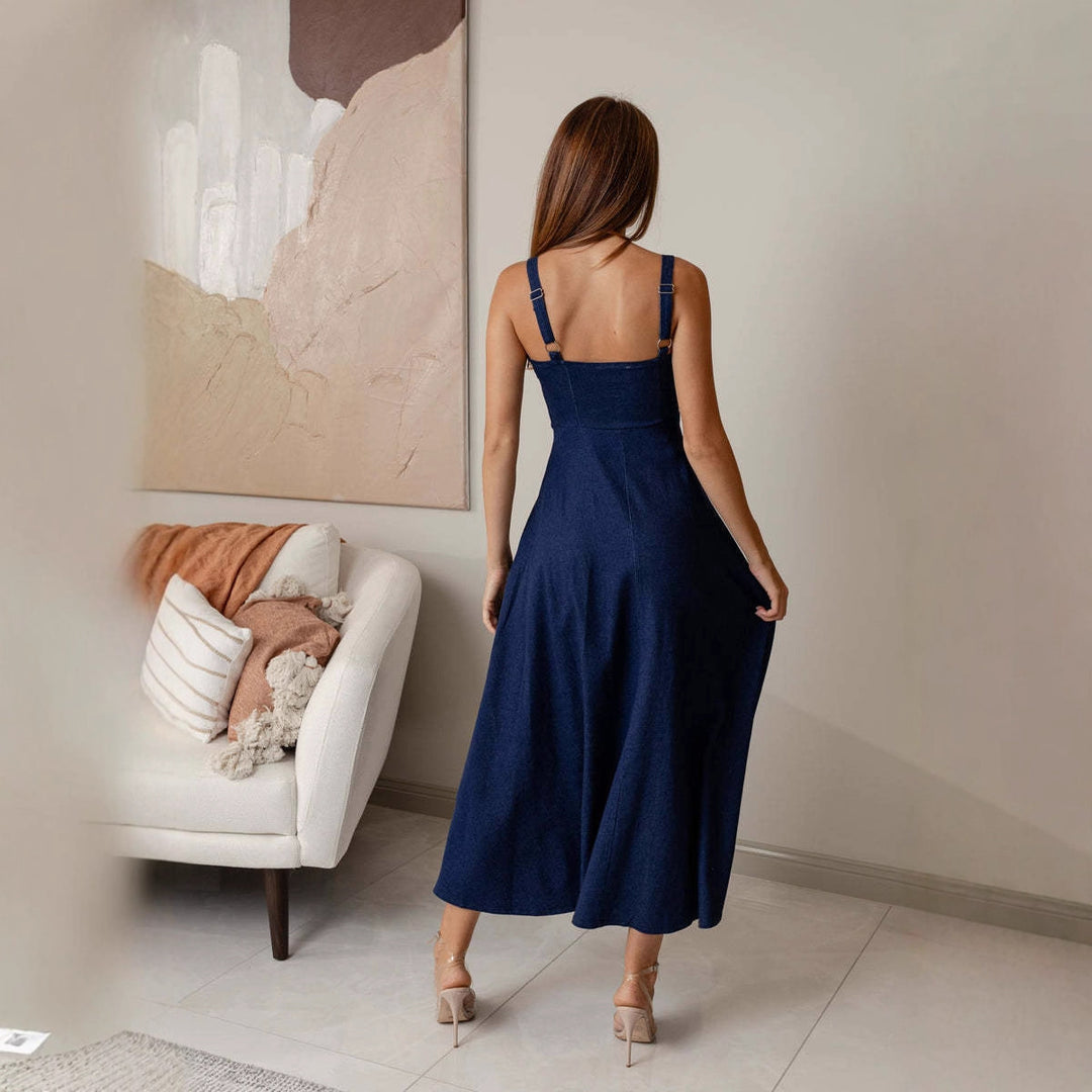 Damen Midikleid mit Bindegürtel und schwingendem Rock R&B