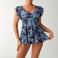 Damen Einteiler Badeanzug mit femininer Raffung und floralem Design R&B
