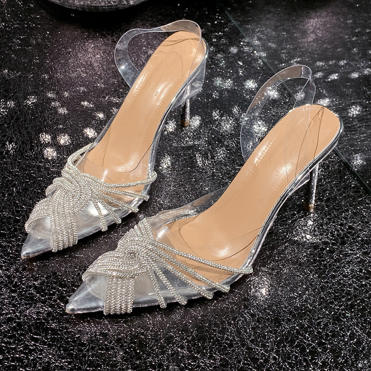 Damen transparente Pumps mit funkelnden Perlenakzenten R&B