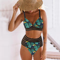 Damen Hochgeschnittener Bikini mit grafischem Pflanzendesign R&B