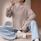 Damen Grobstrickpullover mit Rollkragen und lässigem Schnitt R&B