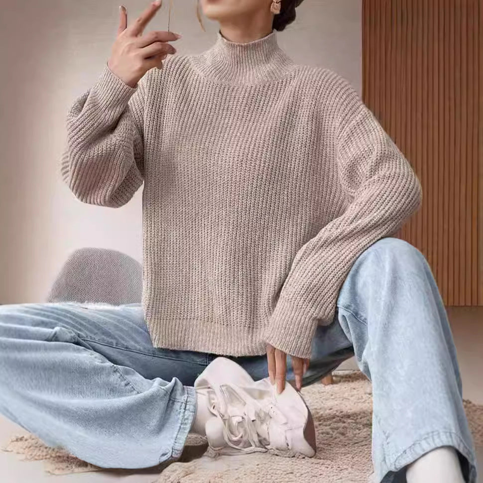 Damen Grobstrickpullover mit Rollkragen und lässigem Schnitt R&B