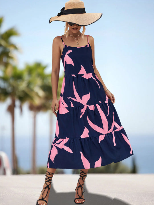 Damen Maxikleid mit elegantem Rüschen-Design und botanischem Print R&B