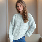 Damen Grobstrickpullover mit romantischem Zopfmuster und weit geschnittenen Ärmeln R&B