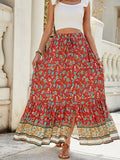 Damen Long Skirt mit Volants und buntem Muster R&B
