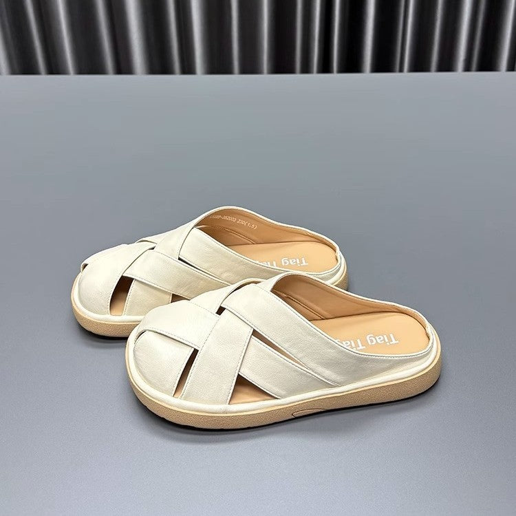 Damen bequeme Slipper mit elegantem Kreuzdesign und rutschfester Sohle R&B