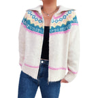 Damen Strickjacke mit buntem Muster und hochwertigem Reißverschluss R&B