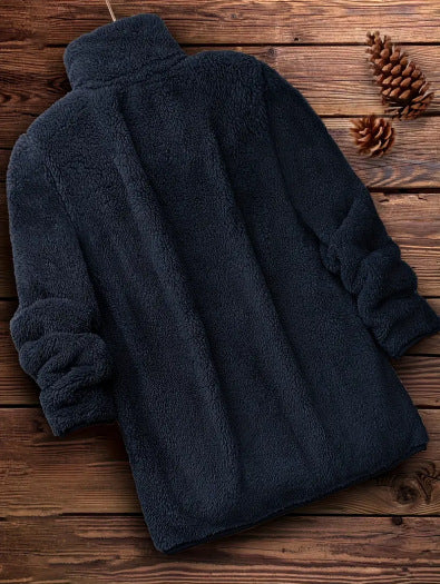 Damen Flauschige Teddyjacke mit hohem Kragen und seitlichen Taschen R&B