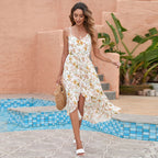 Damen Luftiges Sommermaxikleid mit romantischem Volant und Bindegürtel R&B