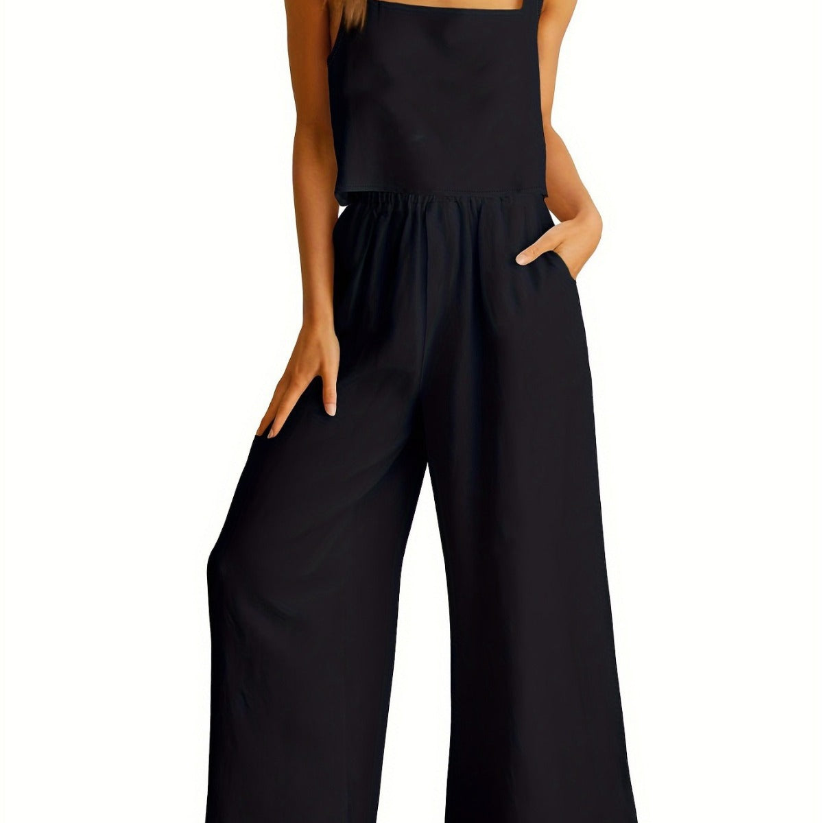 Damen Weit geschnittener Jumpsuit mit modischem Oberteil und praktischen Taschen R&B