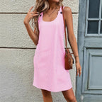 Damen lässiges Trägerkleid mit Taschen und Knopfdetails R&B