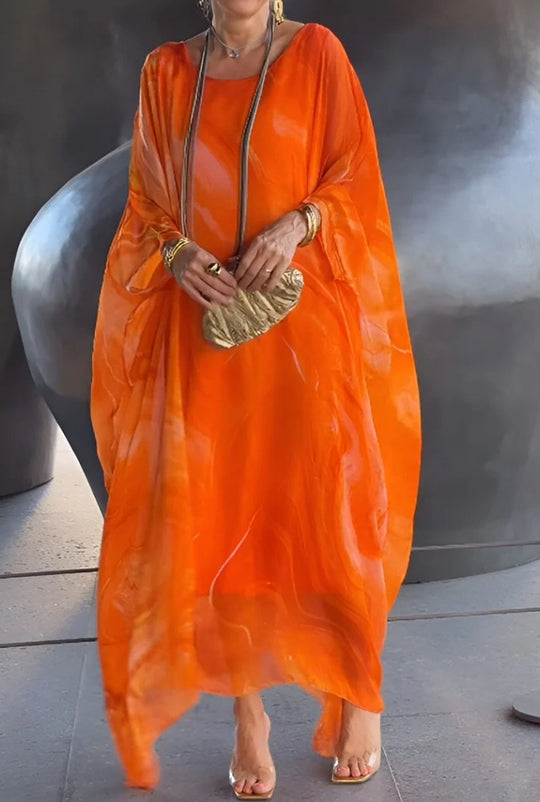 Damen fließendes Kaftan-Kleid mit auffälligem Muster R&B