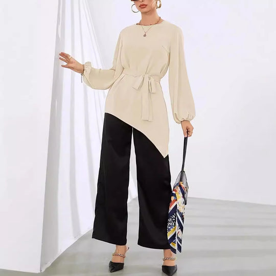 Damen Elegantes Oberteil mit asymmetrischem Saum und Taillierung R&B