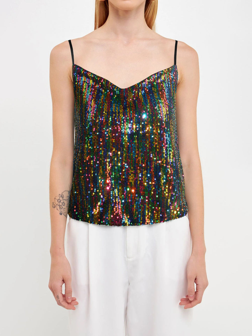 Damen Glitzerndes Spaghettiträgershirt mit V-Ausschnitt R&B