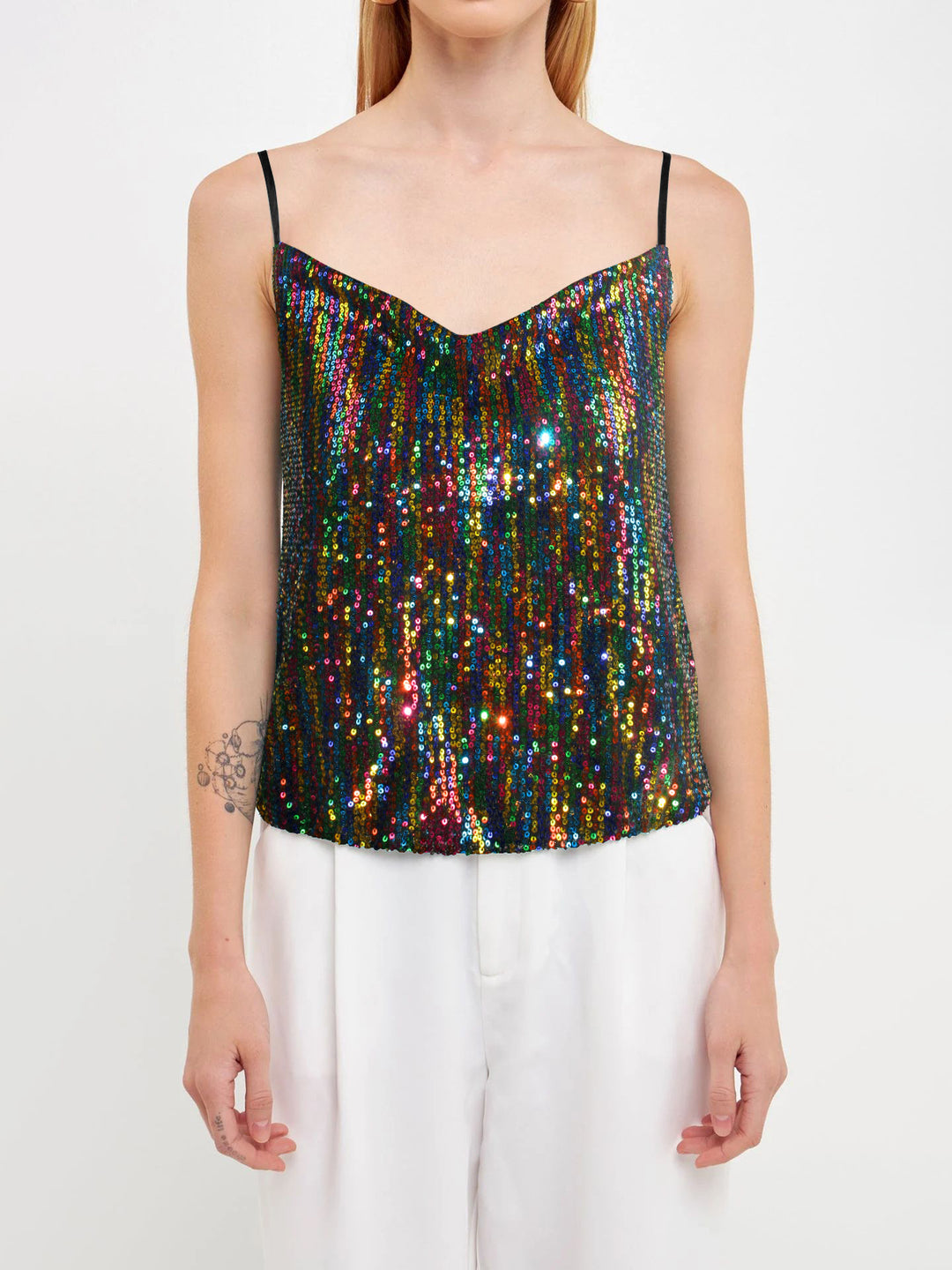 Damen Glitzerndes Spaghettiträgershirt mit V-Ausschnitt R&B
