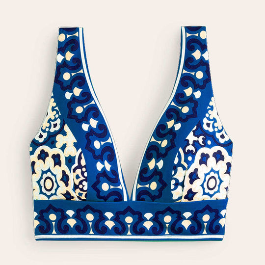 Damen Bikini-Oberteil mit tiefem V-Ausschnitt und floralem Muster R&B