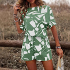 Damen Lässiges Lounge-Outfit mit grafischem Muster und elastischem Bund R&B