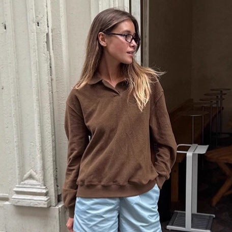 Damen Lässiger Pullover mit Stehkragen und weitem Schnitt R&B