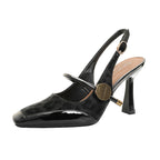 Damen Slingback Pumps mit eleganter Lack- und Velours-Kombination