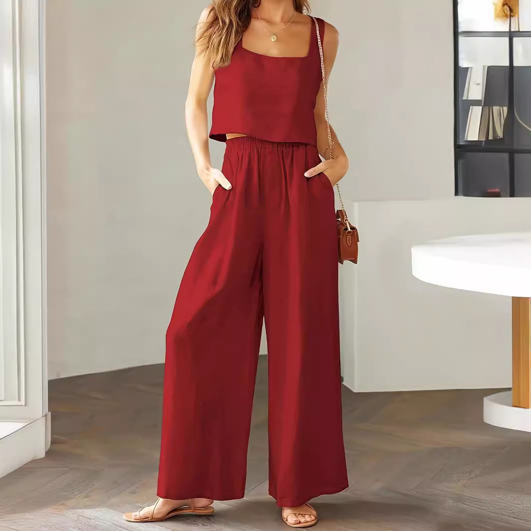 Damen Luftiger Jumpsuit mit weitem Bein und verstellbarem Taillenbund R&B