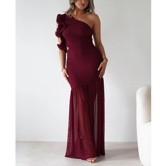 Damen Maxikleid mit asymmetrischem Schnitt und romantischen Rüschendetails R&B