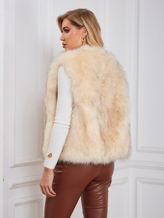 Damen Flauschige Kunstpelzweste mit eleganter Schnittführung und seitlichen Taschen R&B