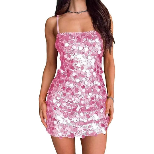 Damen Glitzerndes Minikleid mit Spiralmuster und Spaghettiträgern R&B
