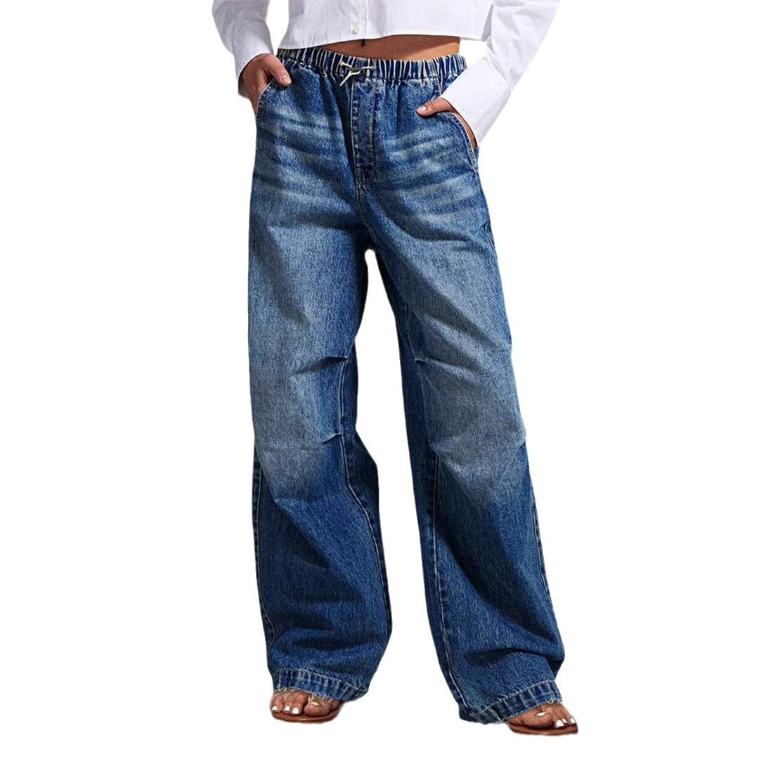 Damen Weite Denim-Hose mit elastischem Bund und lässigem Schnitt R&B