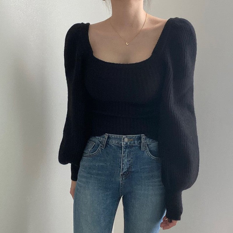 Damen Ripp-Strickpullover mit Puffärmeln R&B