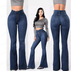 Damen Bootcut Jeans mit hohem Bund und modischen Knopfdetails