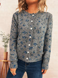 Damen gemütliche Strickjacke mit floralen Mustern und Knopfverschluss R&B
